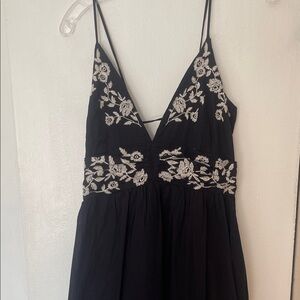 Abercrombie & Fitch Black Maxi Dress with Floral Embroidery